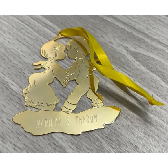 Vintage Brass Christmas Tree Ornament First Kiss G Duchin 1980 Personalized - Picture 5 of 5